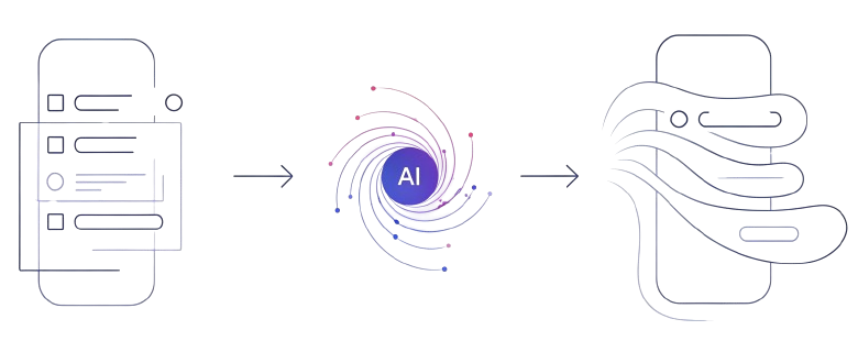 Illustration of a static form transformed by AI into a dynamic conversation